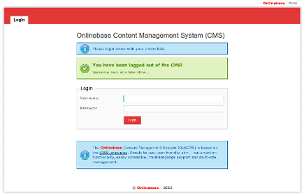 Screnshot of loginscreen Onlinebase CMS