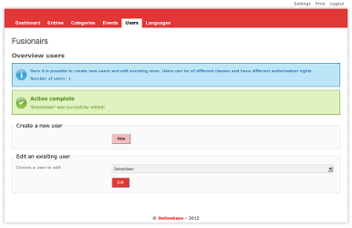 Screenshot of Onlinebase CMS user management